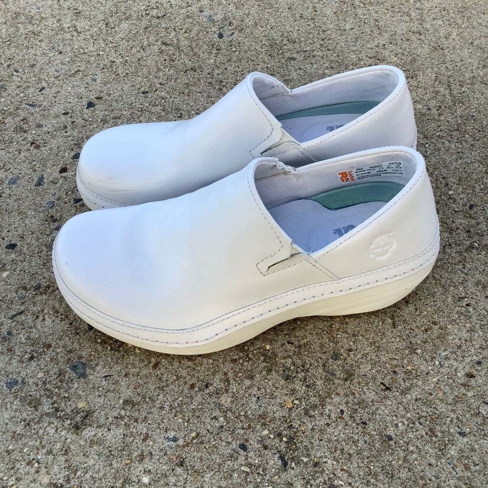 Timberland PRO Renova Professional White Leather Slip On Clogs A4759 Womens 8M